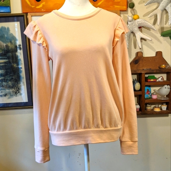 LC Lauren Conrad Sweaters - Peachy Pink Lauren Conrad Sweatshirt with Ruffles